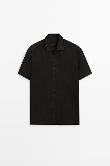 Zara Regular fit 100% linen short sleeve shirt - Black