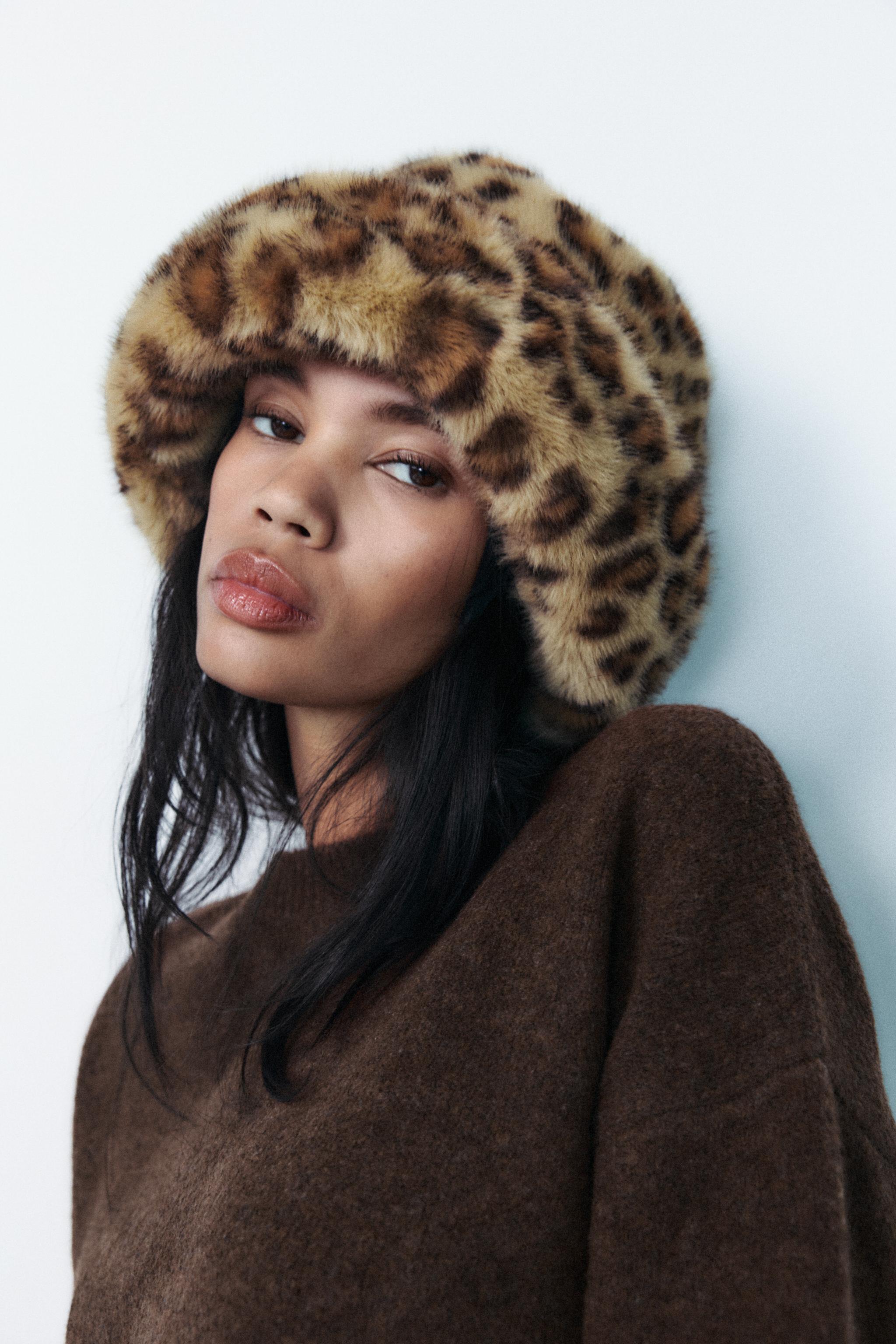 Fur Leopard Beret Hat Fluffy Leopard Print Hat FAUX FUR ANIMAL PRINT HAT Leopard ZARA Canada
