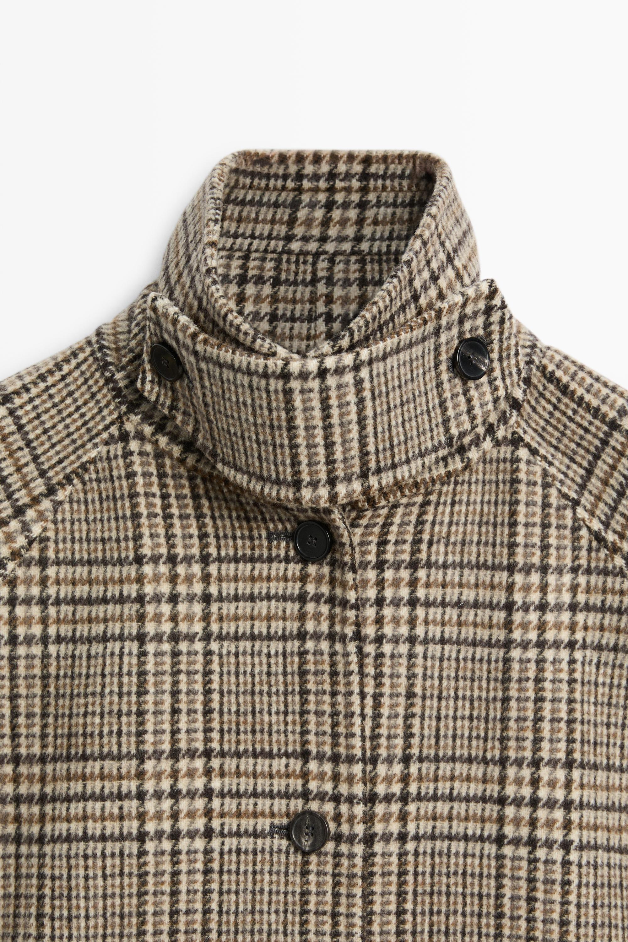 Wool blend check trench coat