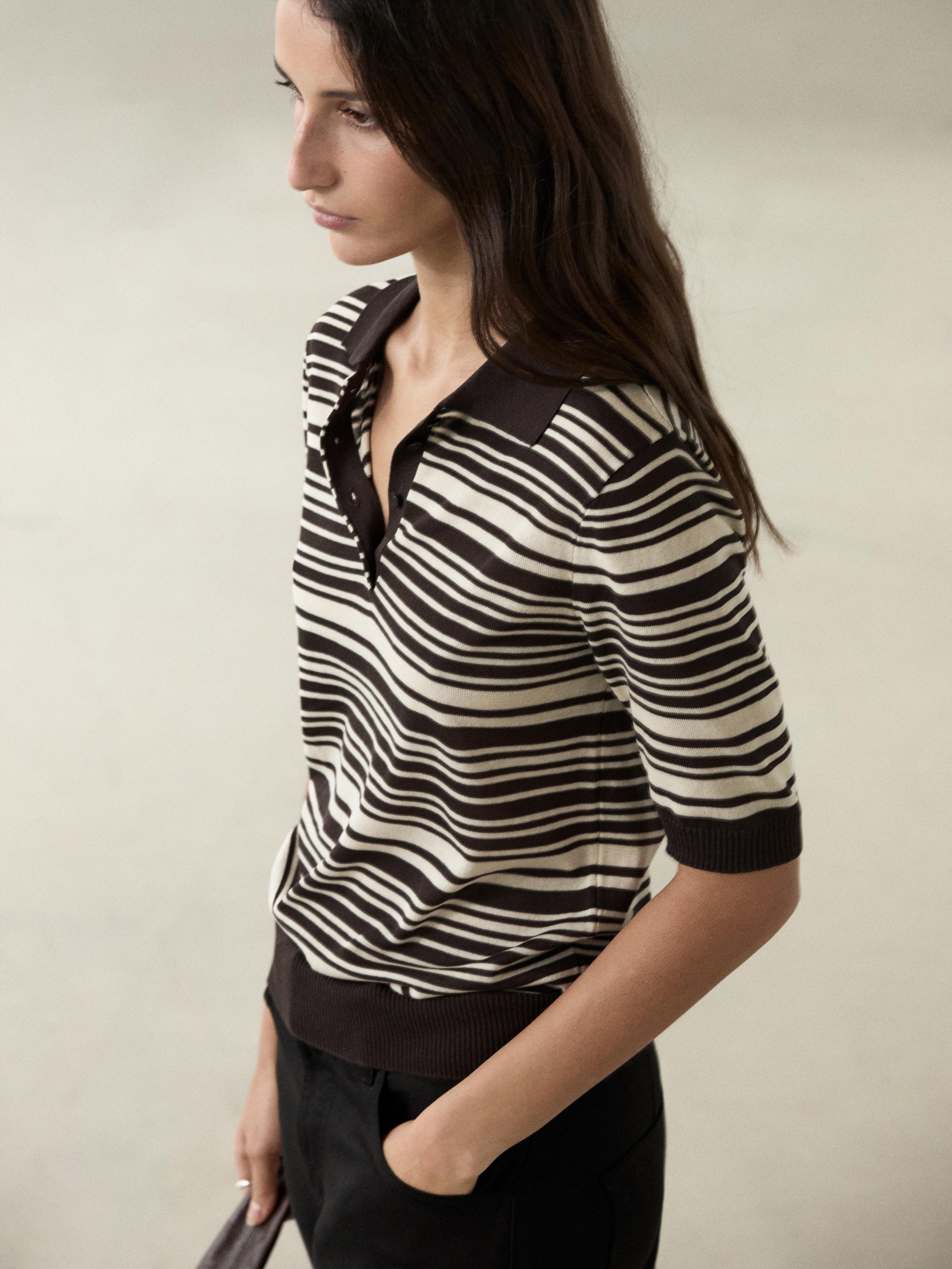 100% cotton striped knit polo shirt