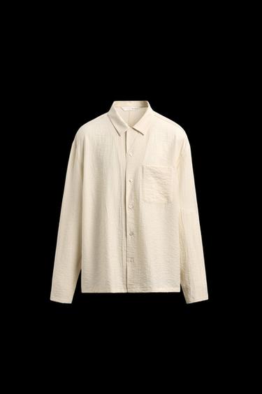 Zara WRINKLED EFFECT FLOWY SHIRT - Ecru