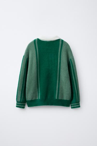 PULL POLO EN MAILLE EFFET FOURRURE AVEC INSCRIPTION - Vert / Écru de Zara - Image 1