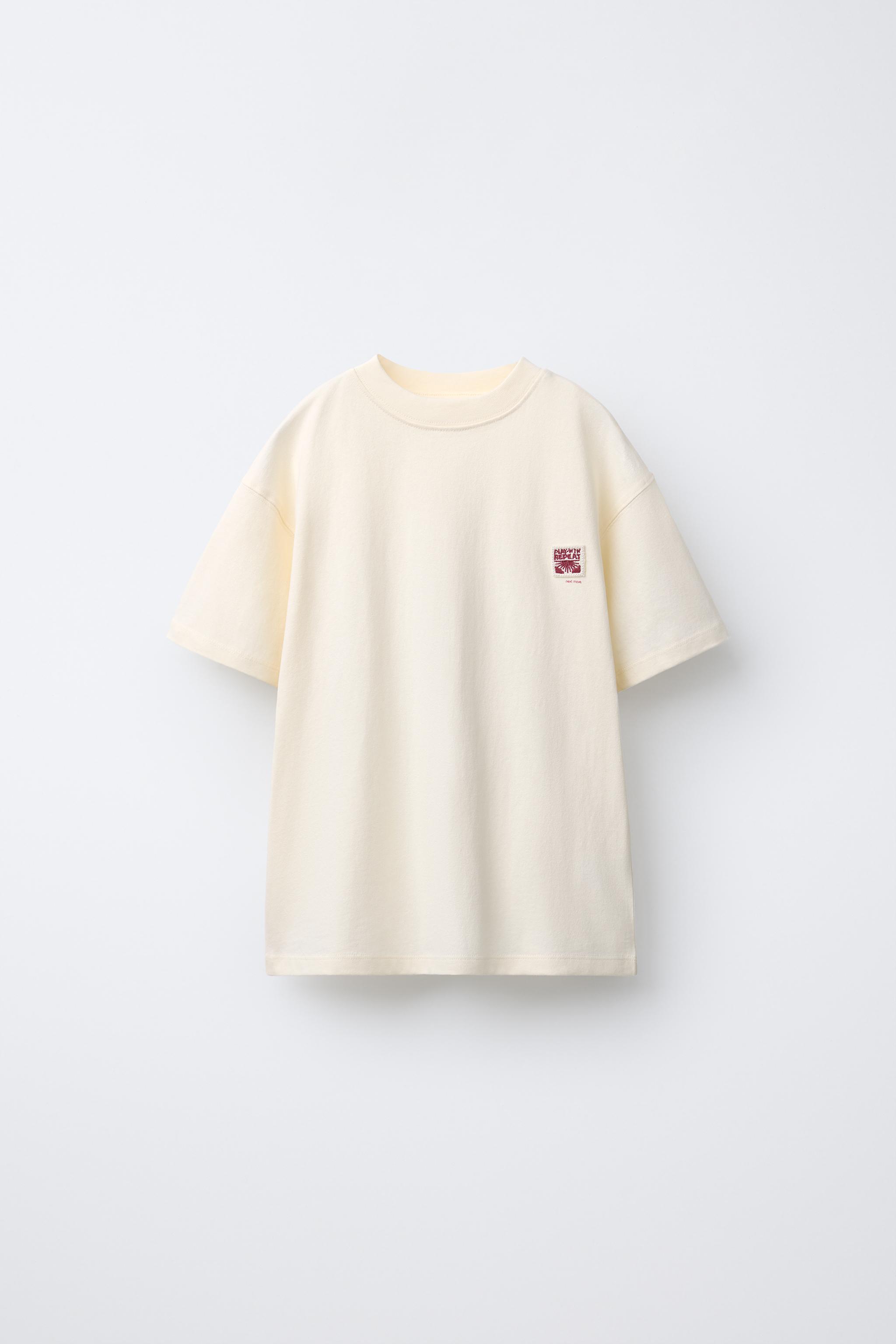 ★ドイツ発*ZARA*新作*コントラストパッチアップリケTシャツ/N★ タグアップリケ付きTシャツ - イエロー | ZARA Japan / 日本