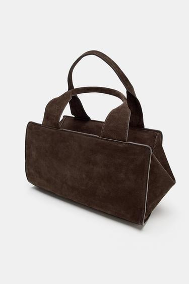 DOUBLE HANDLE SPLIT SUEDE LEATHER BAG - Brown by Zara - Image 4