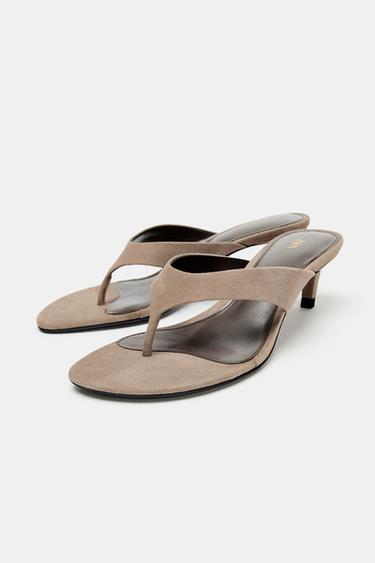 SUEDE HEELED SANDALS - Beige by Zara - Image 1