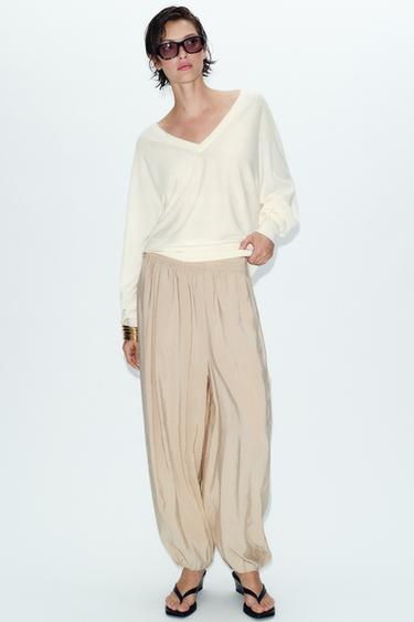 Zara 鬆緊帶腰身燈籠褲 - 米色