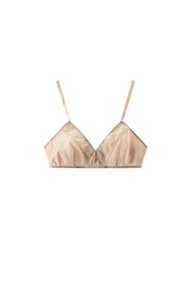 SATIN TRIANGLE BRALETTE WITH LACE TRIM - Pink by Zara