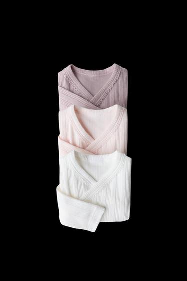 0-6 MESES/ PACK TRES BODIES MANGA LARGA CUELLO KIMONO - Rosa de Zara - Imagen 0