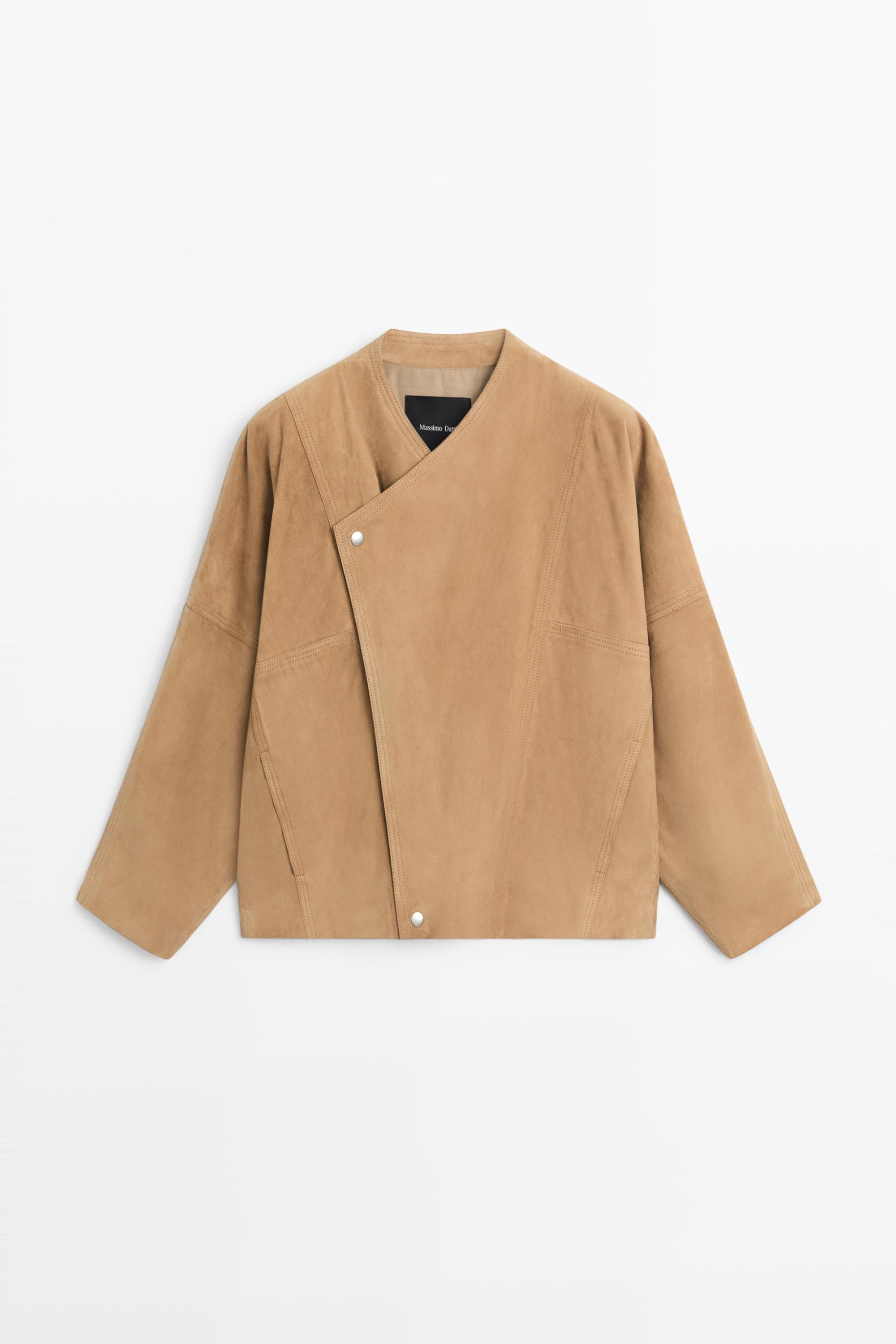 Blouson croisé en cuir suédé