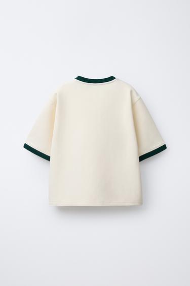 T-SHIRT INTERLOCK DROIT CONTRASTE - Écru de Zara - Image 1