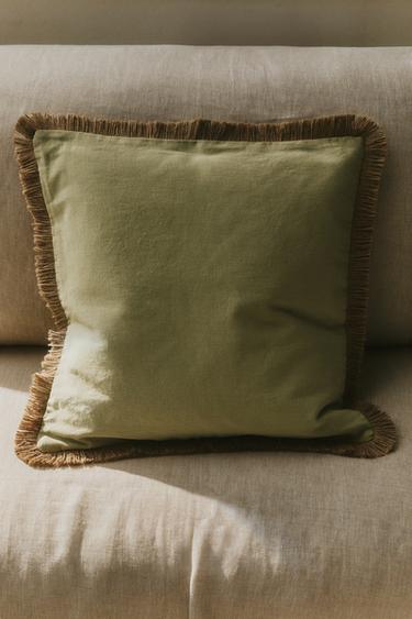 HOUSSE DE COUSSIN FRANGES JUTE - Vert clair de Zara - Image 5
