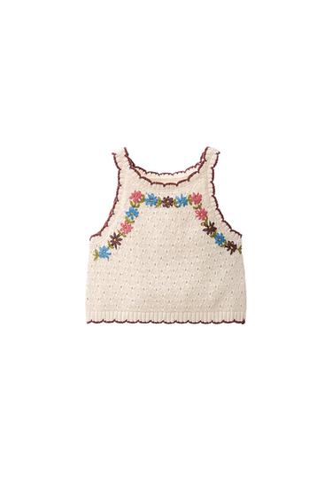 TOP PUNTO FLORES BORDADAS - Crudo de Zara