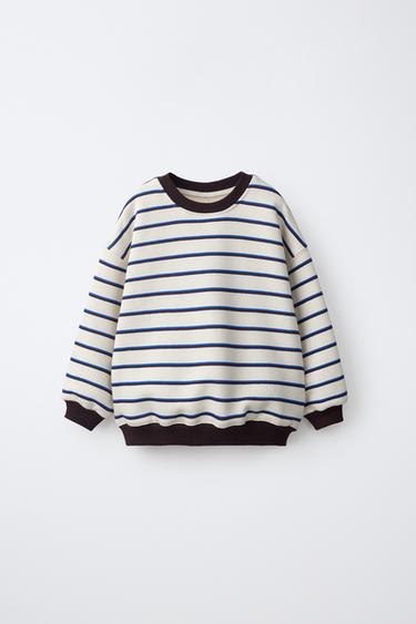 STRIPED SWEATSHIRT — Ecru / Maroon 1