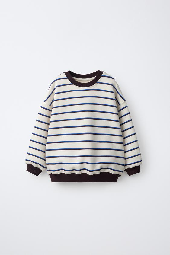 Zara STRIPED SWEATSHIRT - Ecru / Maroon - Image 0