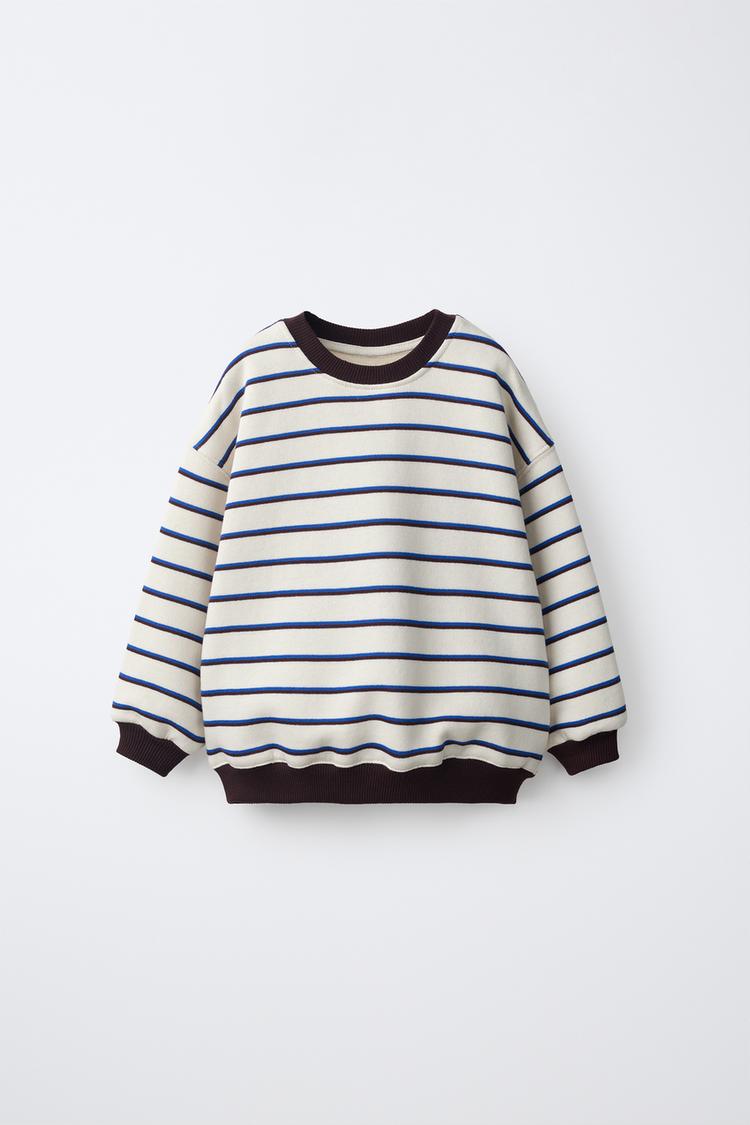STRIPED SWEATSHIRT — Ecru / Maroon
