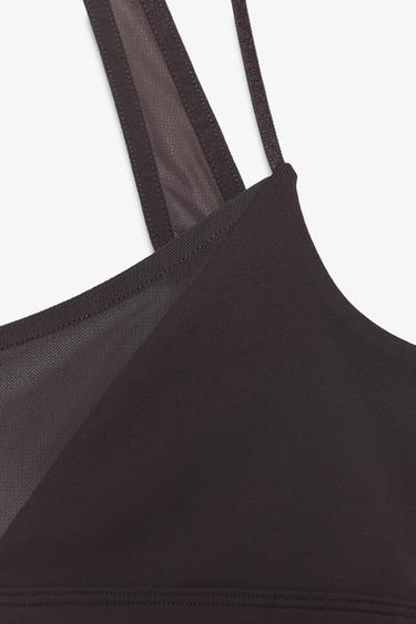 SEAMLESS COMBINED TULLE TOP - Brown by Zara - Image 7