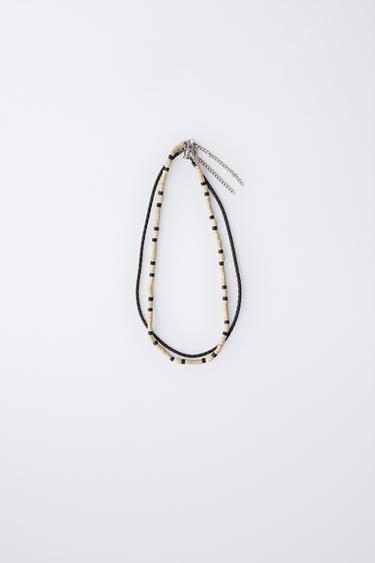 حزمة عقدين من حبل مجدول وخرزات خشبية - أبيض / أسود الخاص بـ Zara