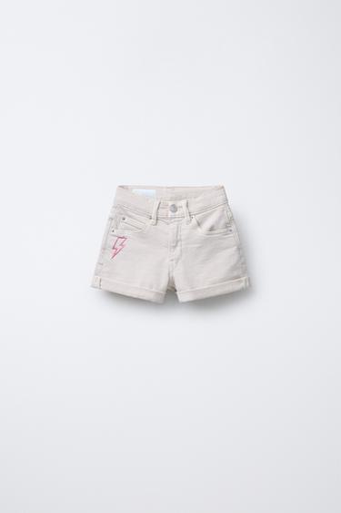 EMBROIDERED DENIM BERMUDA SHORTS - Ecru by Zara