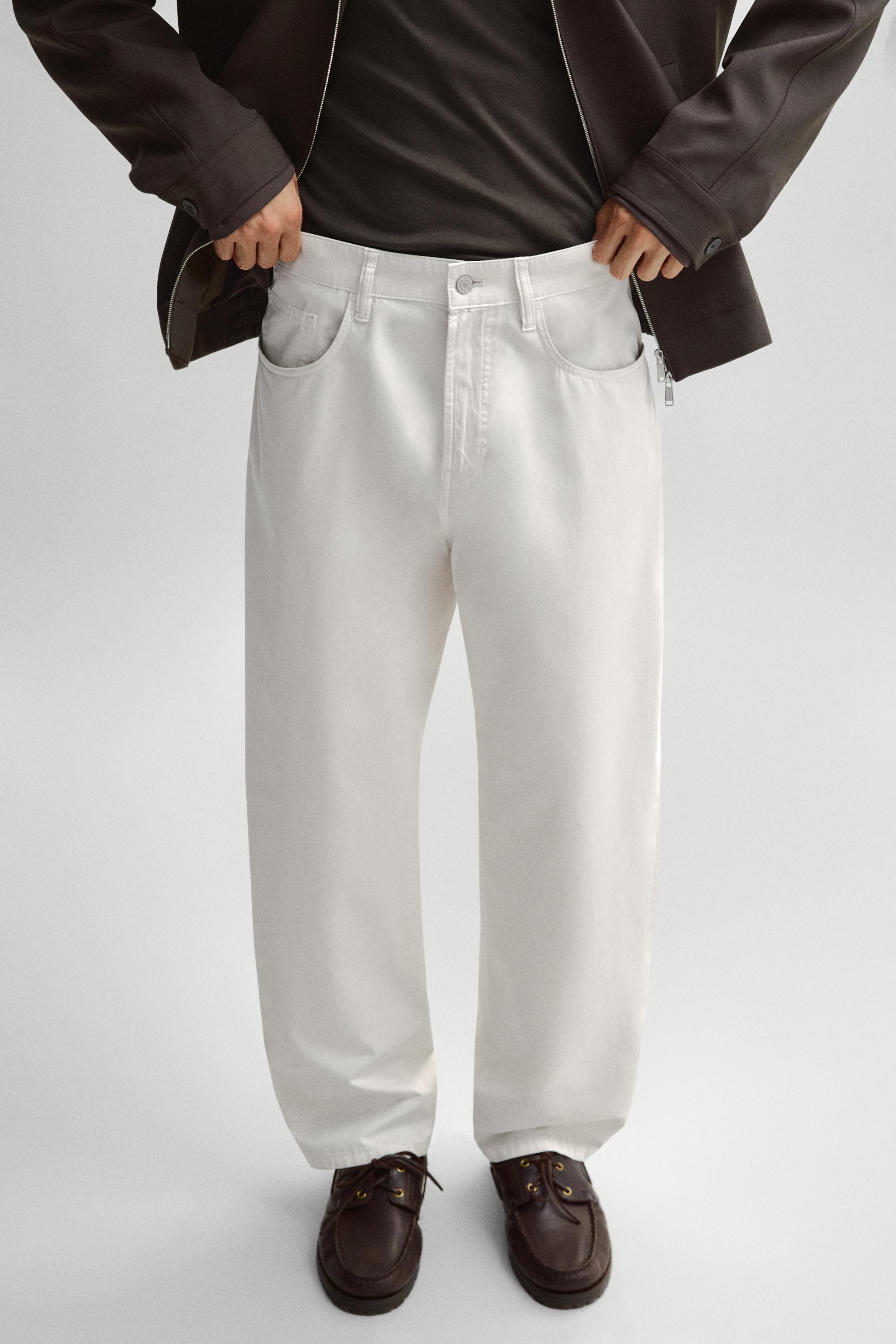 Barrel fit poplin denim-effect pants — Stone