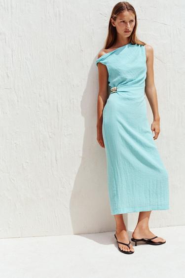 ASYMMETRIC MIDI DRESS WITH APPLIQUÉ - Turquoise by Zara