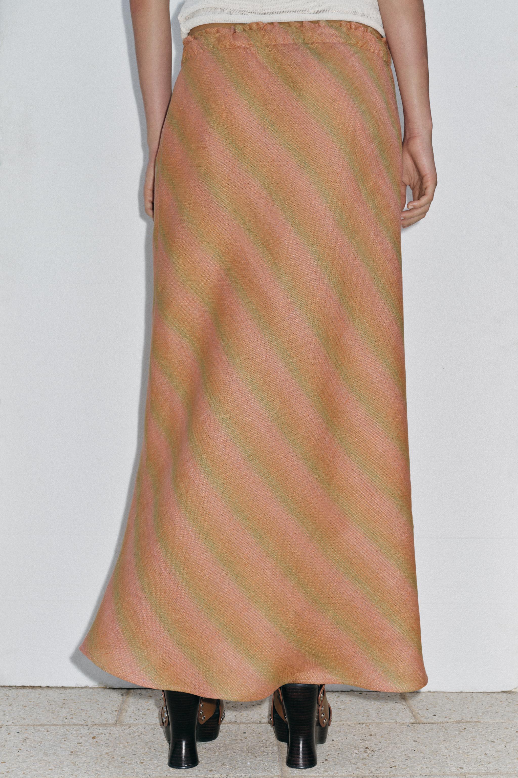 ZARA プリントリネンスカート 8351/038 PRINTED LINEN SKIRT - yellow | ZARA United States