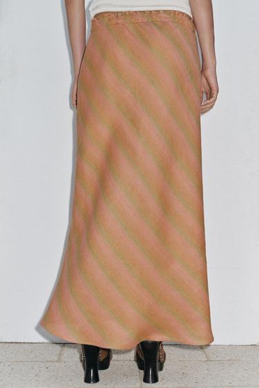 ZW COLLECTION 100% LINEN MIDI SKIRT - Multicoloured by Zara
