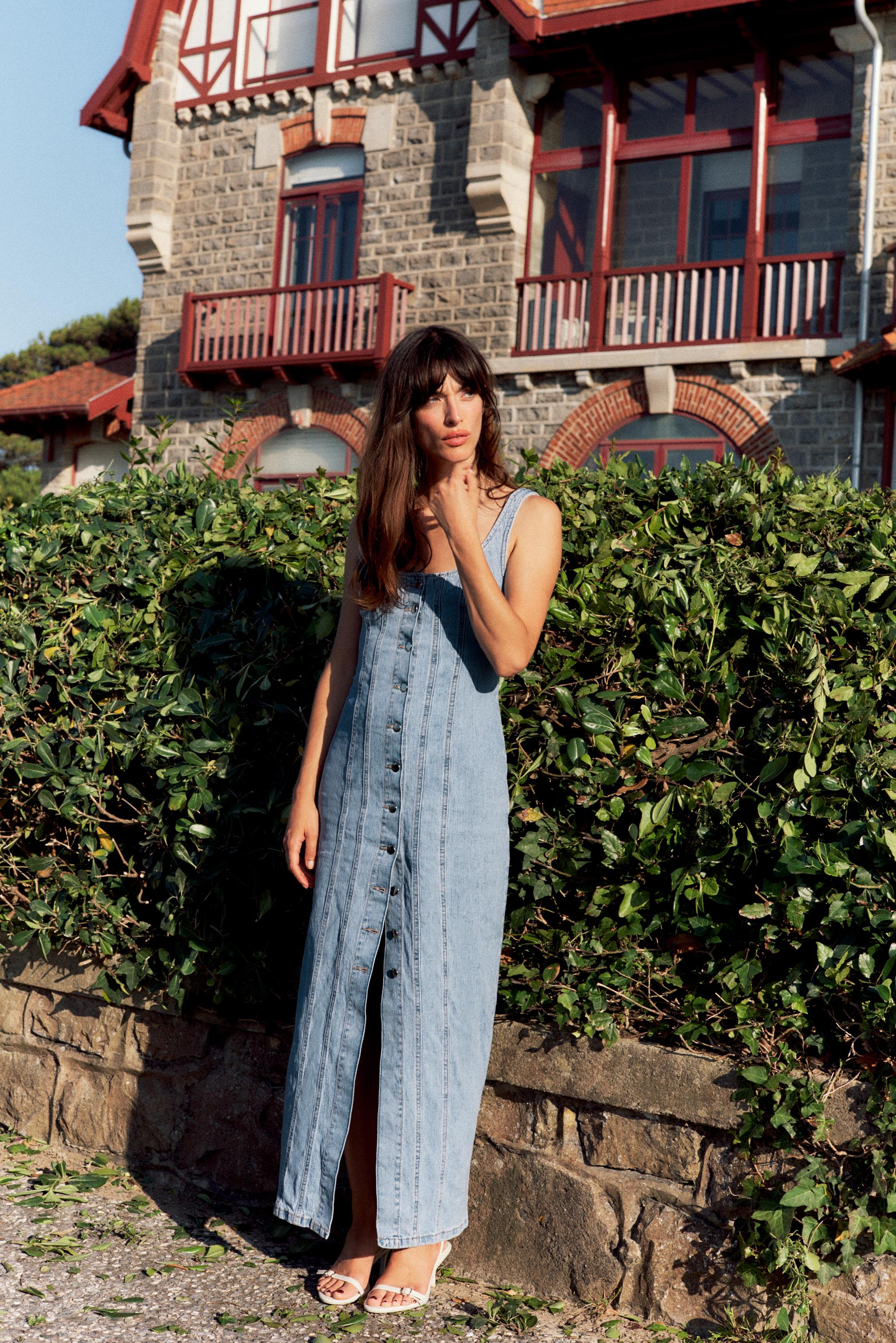 Z1975 BUTTONED DENIM MIDI DRESS Mid blue ZARA Canada