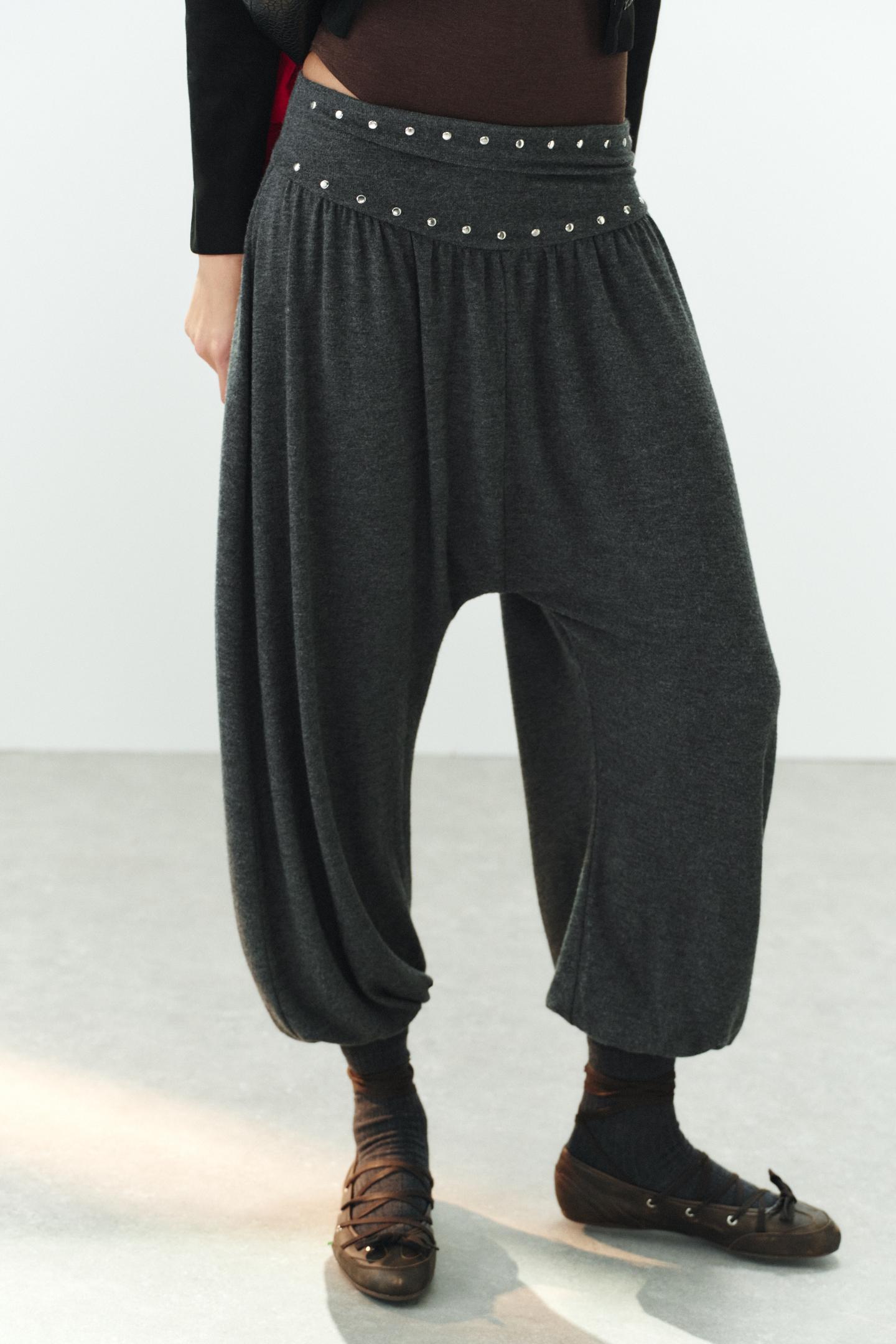 Женские брюки Zara Studded, цвет: Тёмный антрацитовый — фото 2