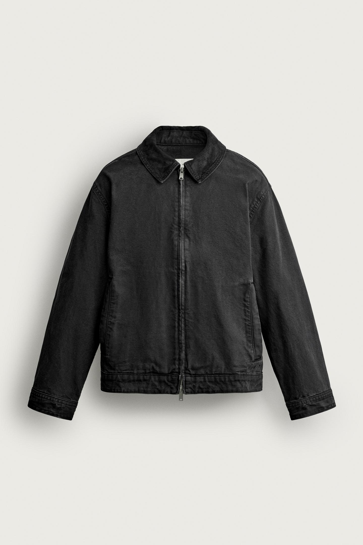 Мужская куртка Zara Combined Collar Zip-Up, цвет: Чёрный — фото 6