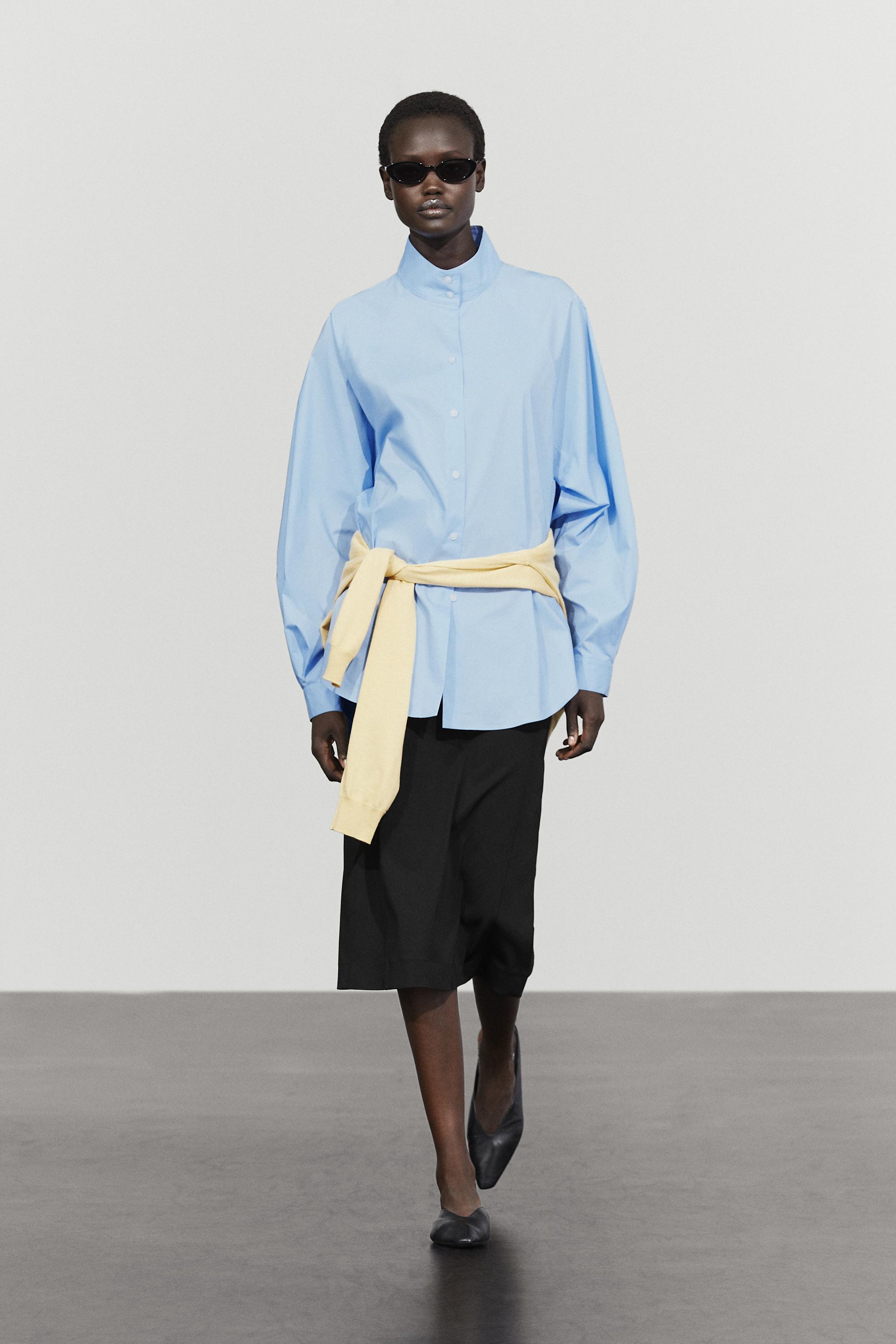 Poplin shirt with collar detail — Sky blue