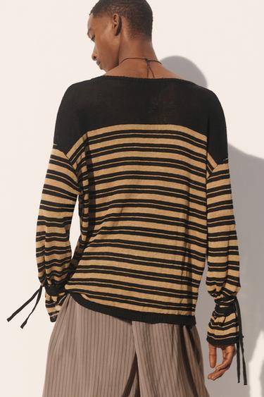 STRIPED LINEN BLEND JUMPER - Sand / Black by Zara - Image 2