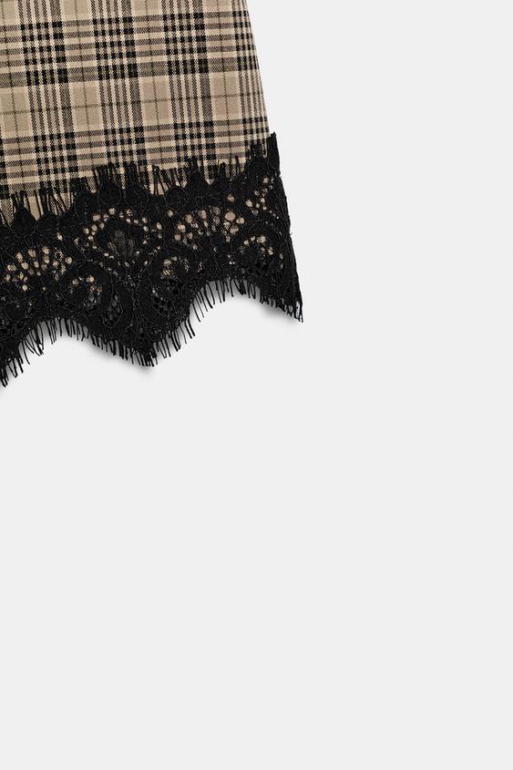 JUPE-PANTALON À CARREAUX EN DENTELLE - Noir / Marron de Zara - Image 7