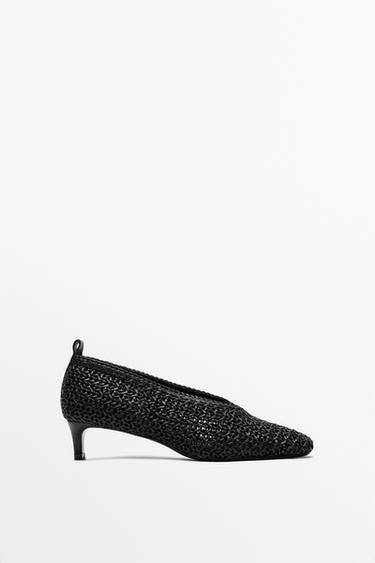 Zara Braided leather heel shoes - Black - Image 0