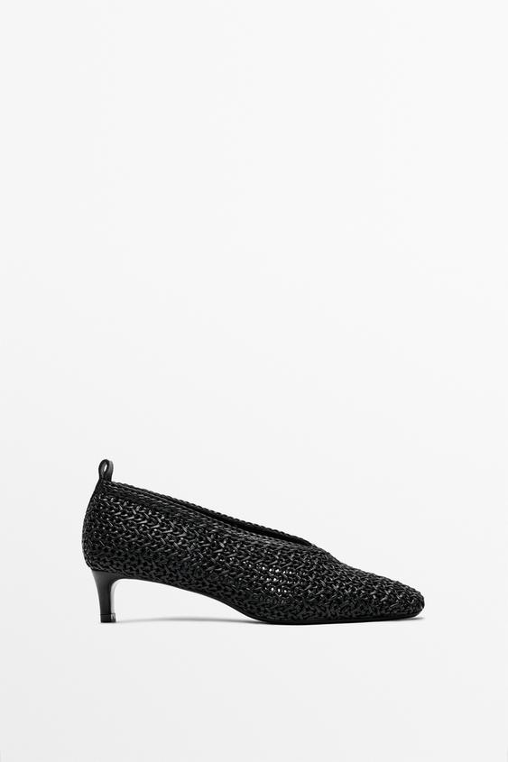 Zara Braided leather heel shoes - Black - Image 0