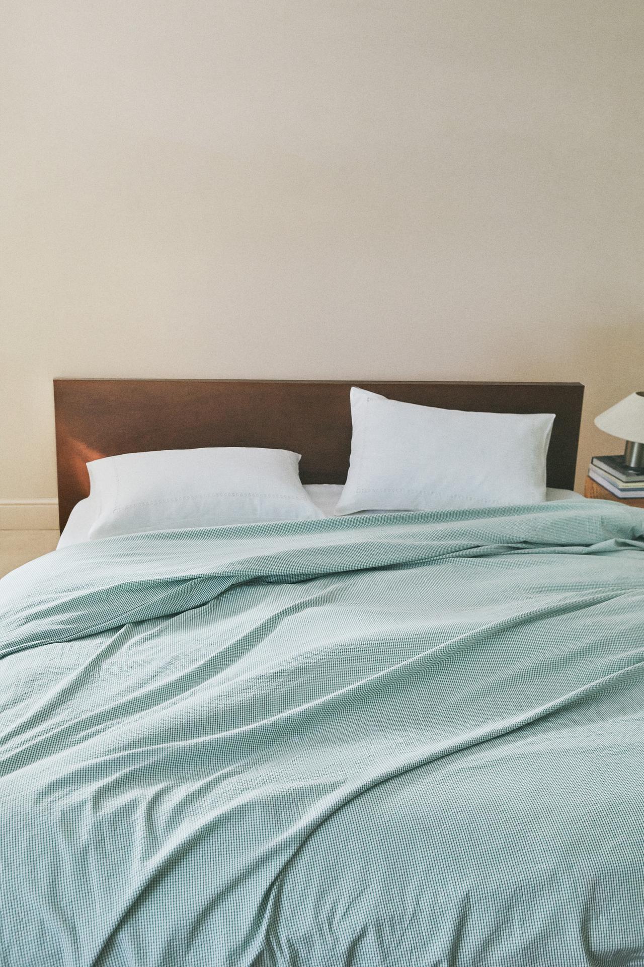CHECK SEERSUCKER DUVET COVER — Green