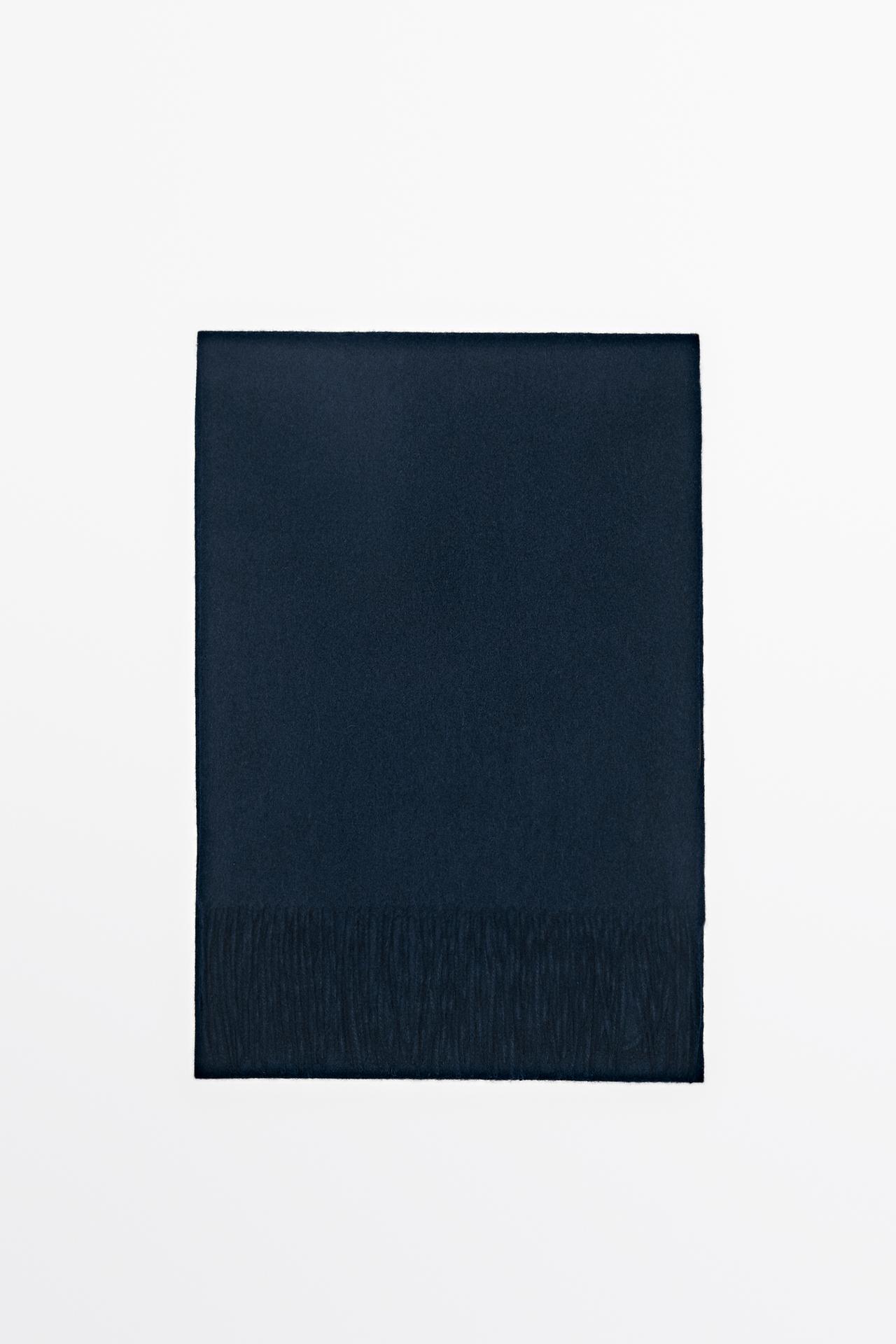 Fringed 100% cashmere knit scarf — Ink blue