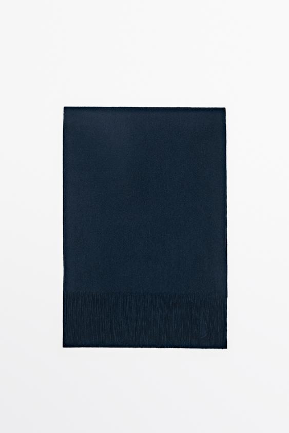 Zara Fringed 100% cashmere knit scarf - Ink blue - Image 0