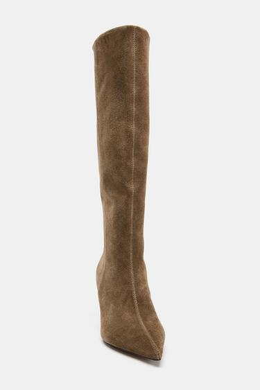 BOTTES À TALONS FINS EN CROÛTE DE CUIR - Gris taupe de Zara - Image 4