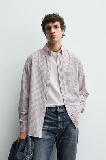 РУБАШКА В КЛЕТКУ С КАРМАНОМ — КОРАЛЛОВО-РОЗОВЫЙ от Zara