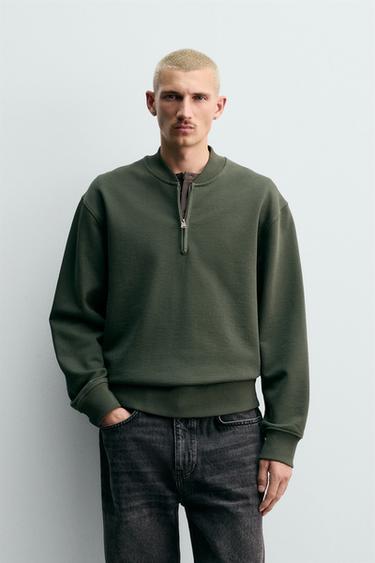 QUARTER-ZIP SWEATSHIRT - Mid-green by Zara