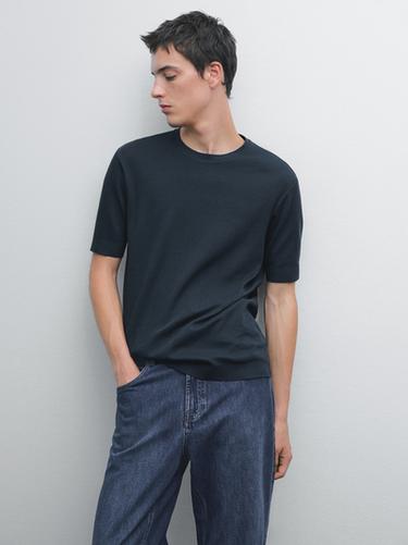 Camiseta acabado rib 100% algodón - Marino de Zara
