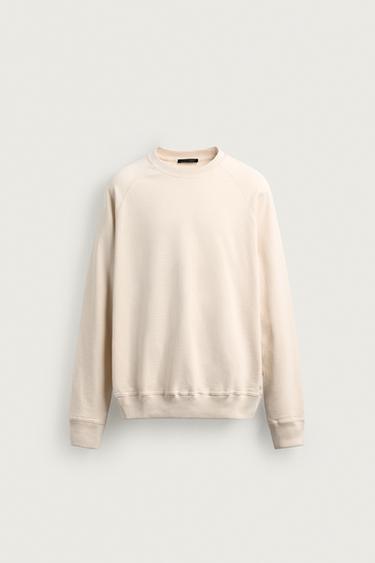 Zara BASIC WASHED CREWNECK SWEATSHIRT - Ecru