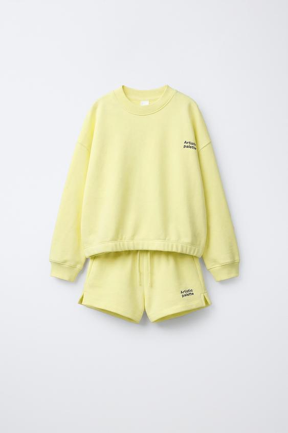 SLOGAN SWEATSHIRT AND BERMUDA SHORTS SET - Yellow by Zara - Image 0