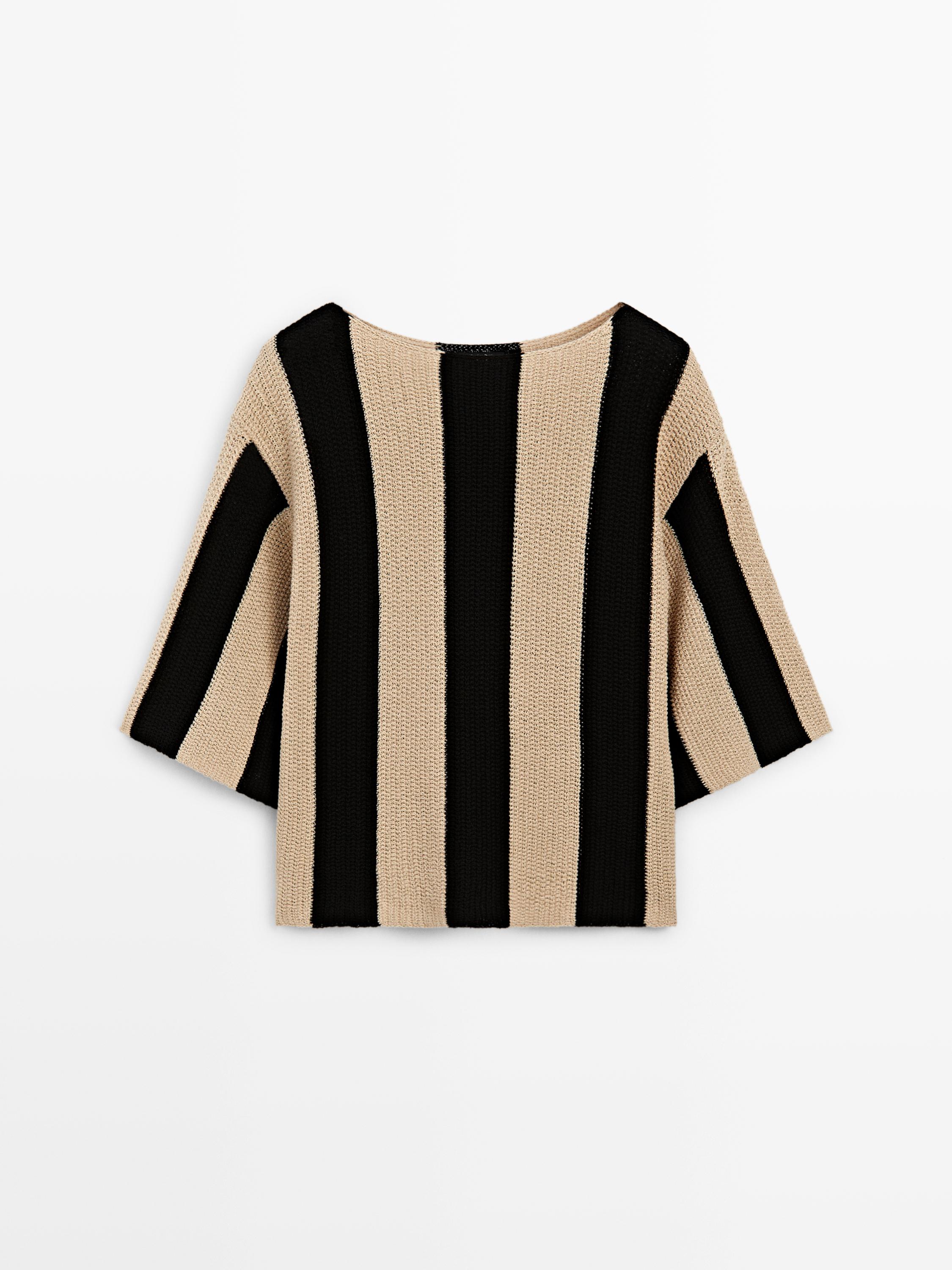 Striped cotton blend knit sweater
