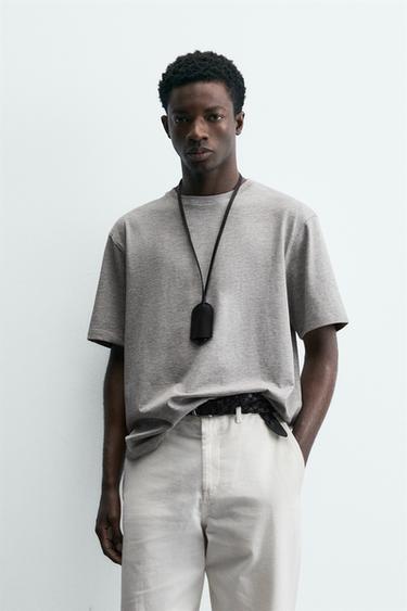تيشرت MEDIUM WEIGHT بأكمام قصيرة - رمادي فيجوريه الخاص بـ Zara