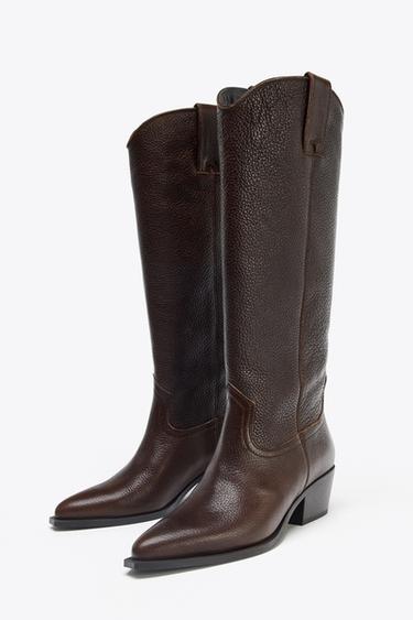 LEATHER KNEE-HIGH BOOTS - Brown by Zara - Image 3