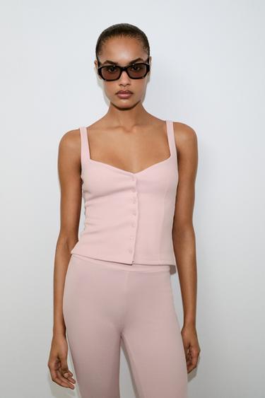 Zara SWEETHEART NECKLINE TOP WITH BUTTONS - Pink
