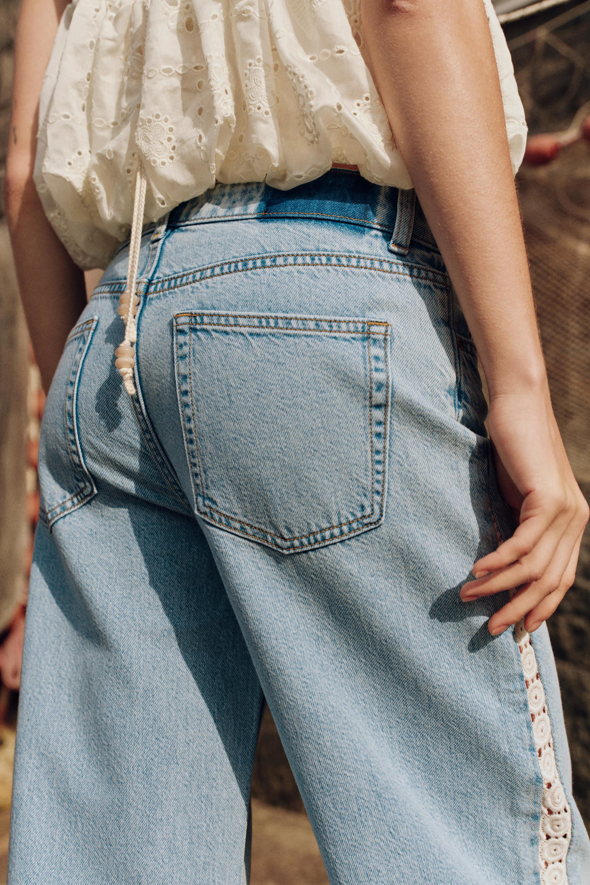 Z1975 HIGH WAIST WIDE LEG CROCHET COMBINED JEANS