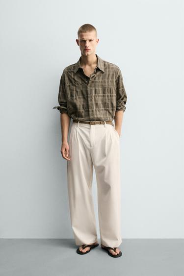 FLOWING CHECK SHIRT - Khaki by Zara