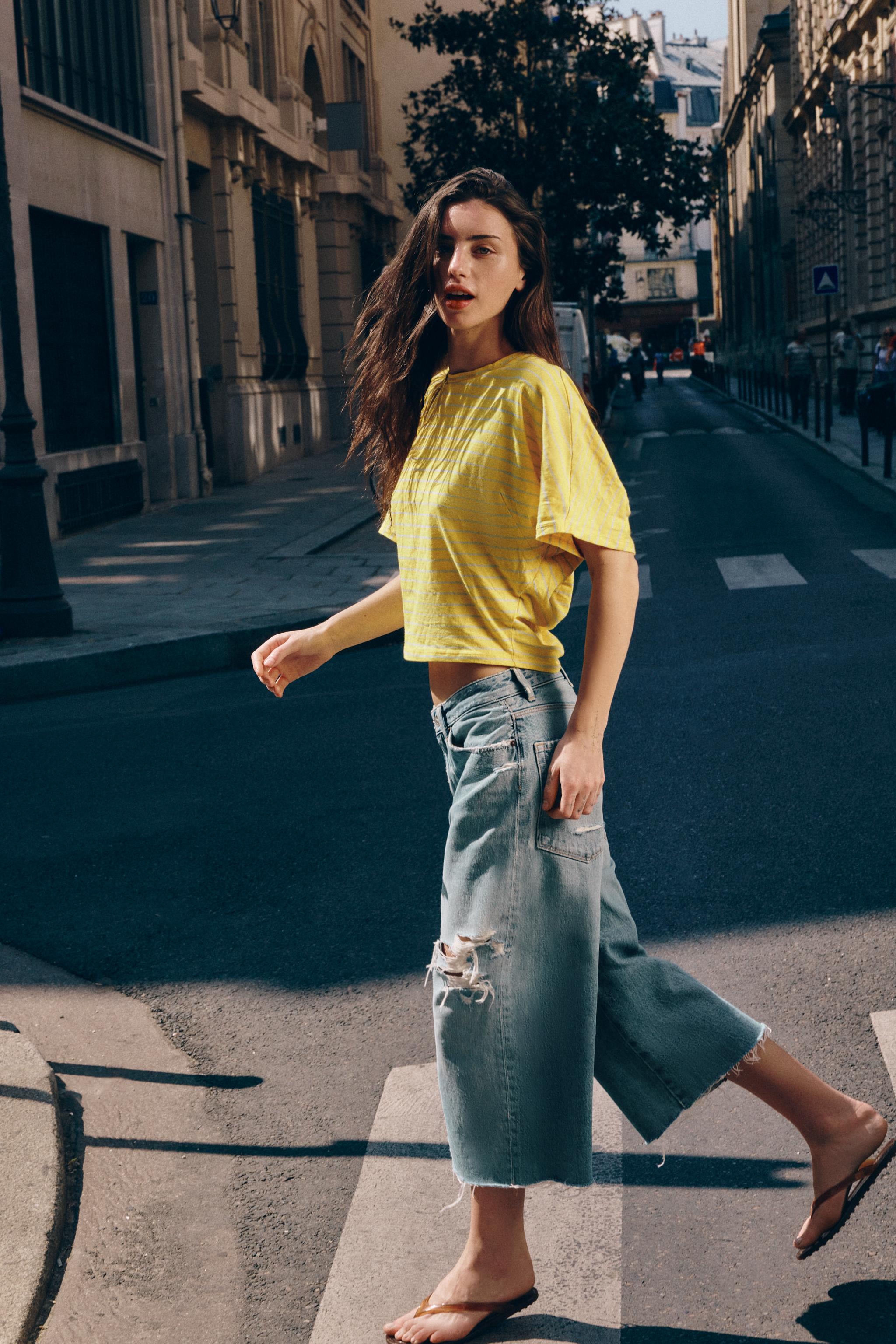 Женские шорты Zara MID-RISE RIPPED BAGGY DENIM JORTS — фото 3